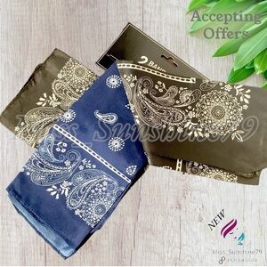 NEW - 2 Bandanas - floral boho paisley satin shine - no see thru